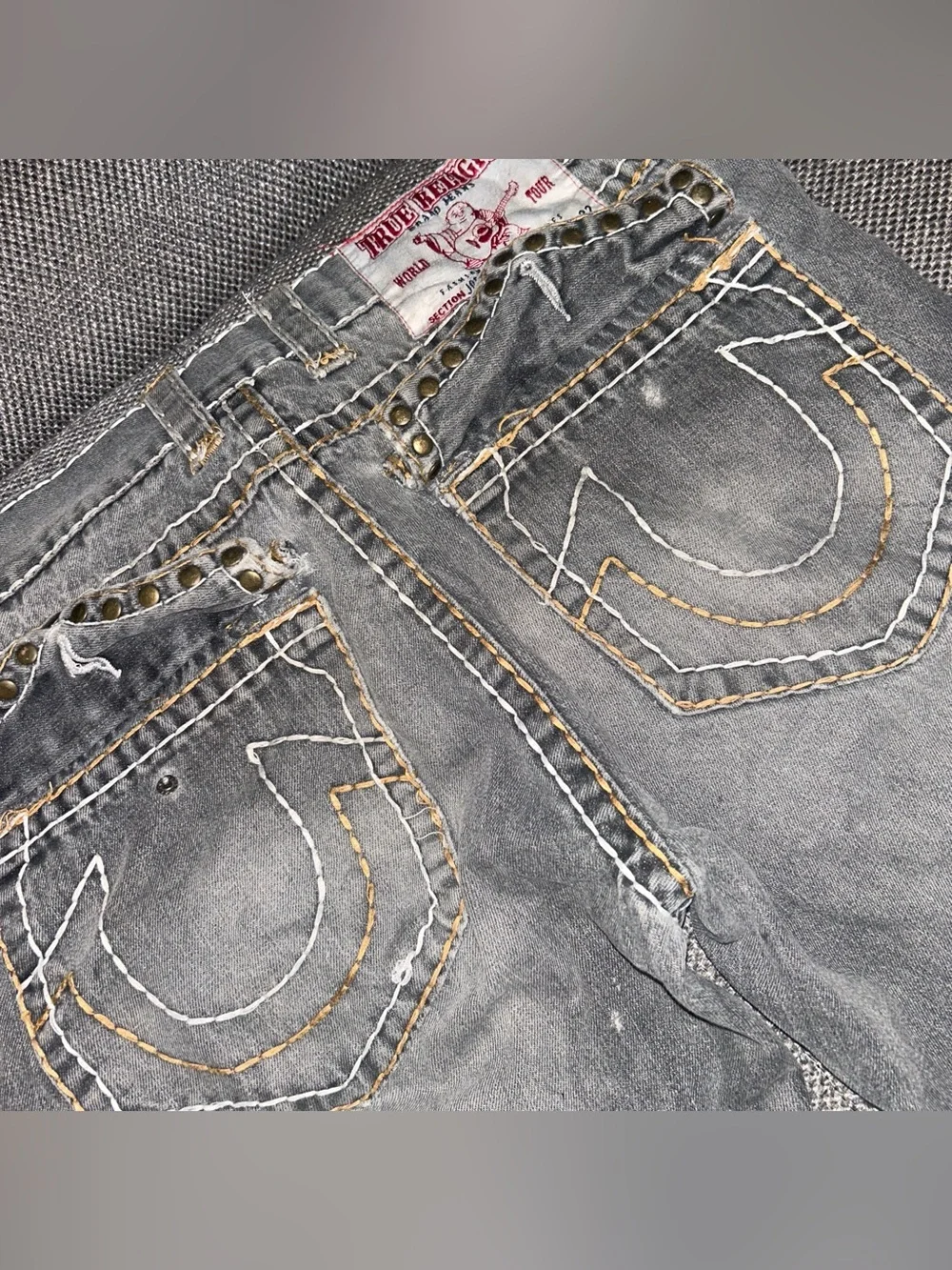 Rare Y2K True Religion Big Stitch Men's Gray Straight Jeans